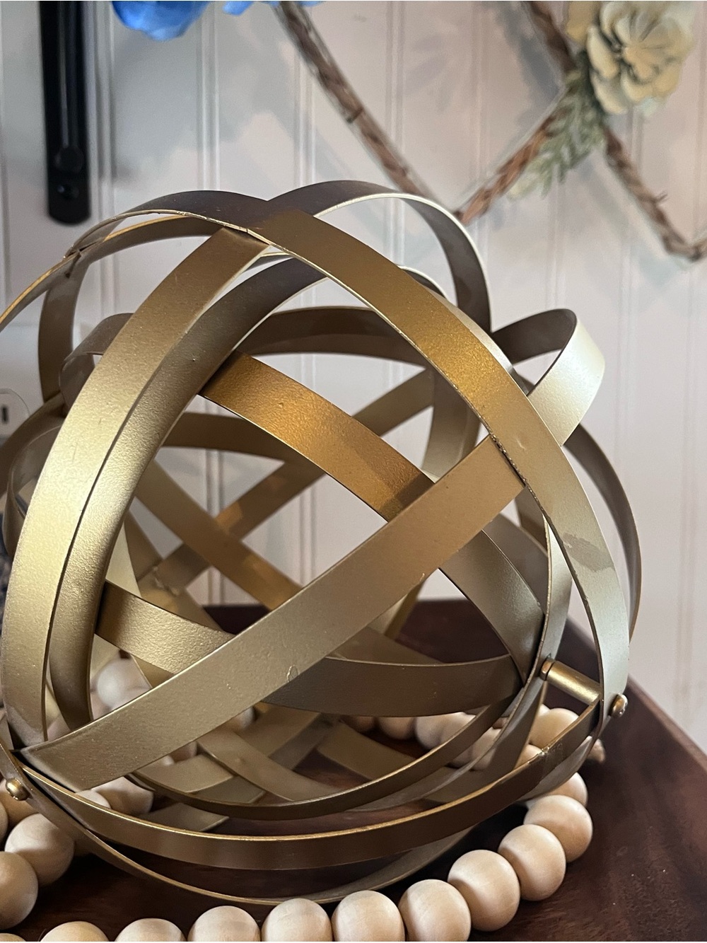 Metal Orb Decorative Sculpture in Gold - Home Wall Decor Display Shelves Accent
